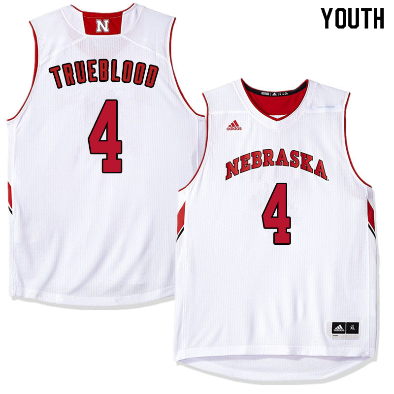 Youth Nebraska Cornhuskers #4 Johnny Trueblood College Basketball Jersyes Sale-White - Click Image to Close